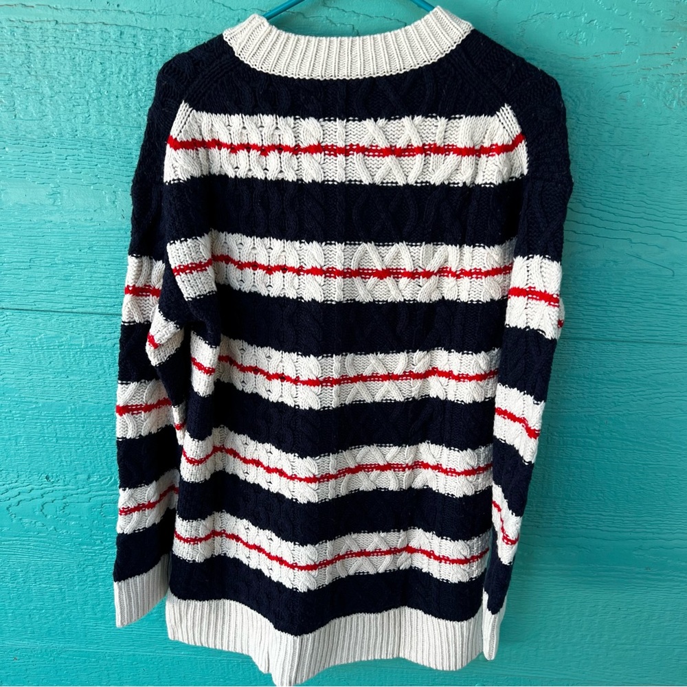 J. Crew Blue Stripe Merino Wool Blend Gabby Cable Knit Tunic Sweater  MEDIUM NWT - Picture 8 of 10
